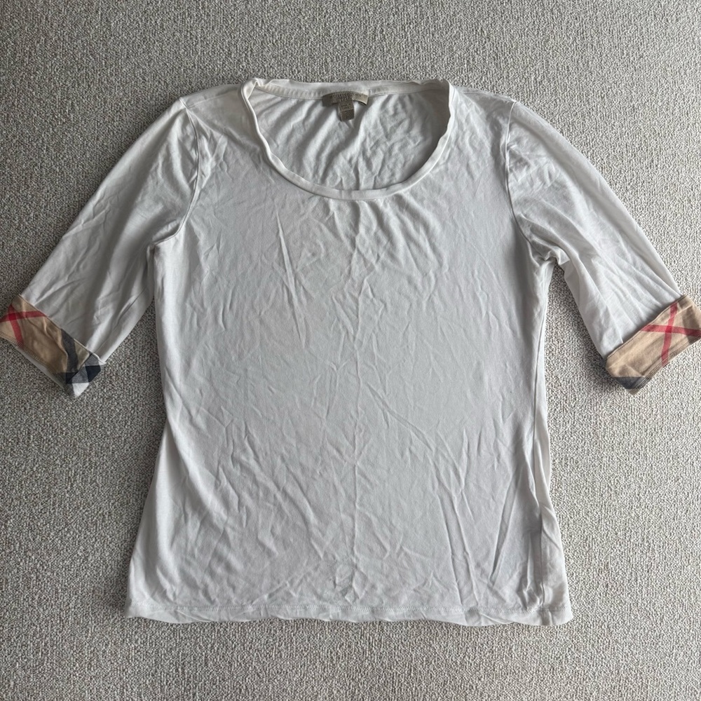 Burberry White 3/4 Cuffed Sleeve Top